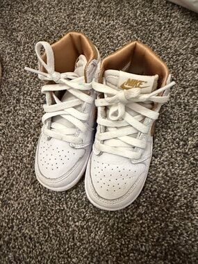 Nike Kids White and Metallic Gold High-Top Sneakers
